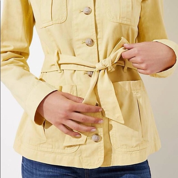 Loft Button Yellow Women's Utility Jacket Trench Coat Size Large Cotton Flaw - Picture 2 of 10